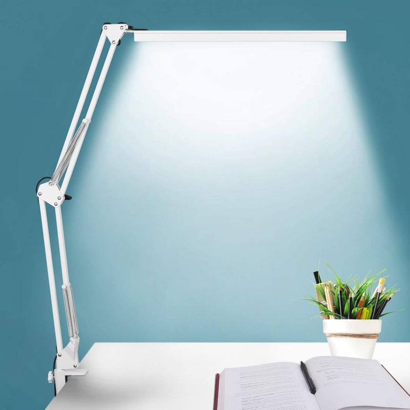 BZBRLZ مصباح مكتب LED BZBRLZ، مصباح طاولة مانيكير، رأس مصباح 16 بوصة، ضوء رسم قابل للتعتيم يحافظ على العين مع 3 أوضاع لونية، 10 مستويات سطوع ومحول، وظيفة ذاكرة (أبيض) - Image 1